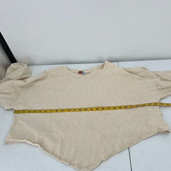 FP Beach Boho Crop Top L Large Beige Slouchy High Low Hem 100% Cotton Knit - Picture 7 of 10